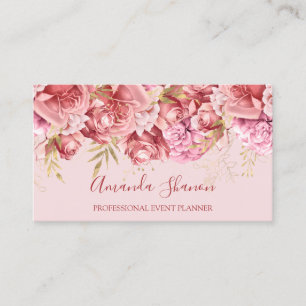 Carte De Visite Rose de fleurs roses roses Planificateur d'événeme