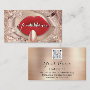 Carte De Visite Rose de maquillage Baiser les lèvres rouges Code Q