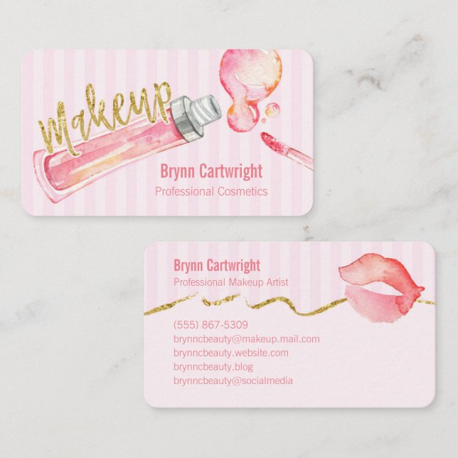 Carte de visite rose de maquillage de Lipgloss et (Devant / Derrière)