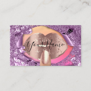 Carte De Visite Rose de maquillage des ongles Lips de baiser viole