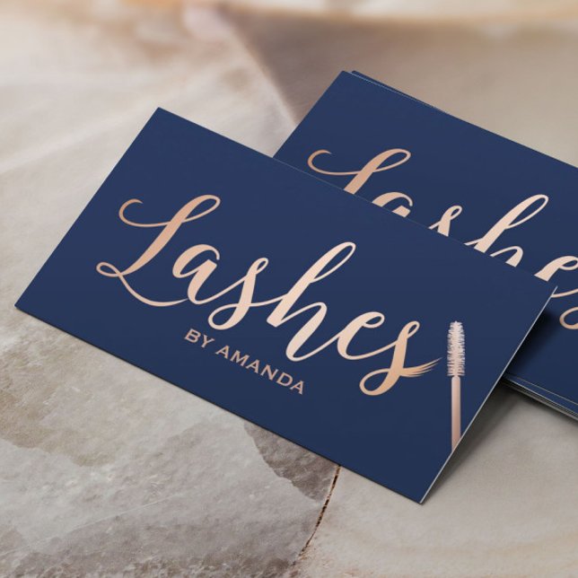 Carte De Visite Rose de maquillage Lashes Gold Script Marine Blue (Créateur téléchargé)