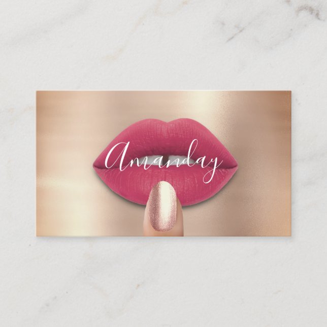 Carte De Visite Rose de maquillage rose baiser lèvres Logo QR Code (Devant)