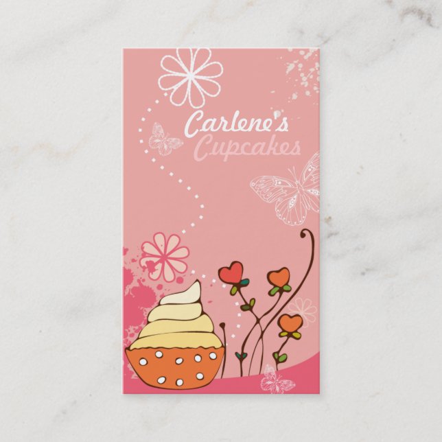Carte de visite rose de petits gâteaux (Devant)