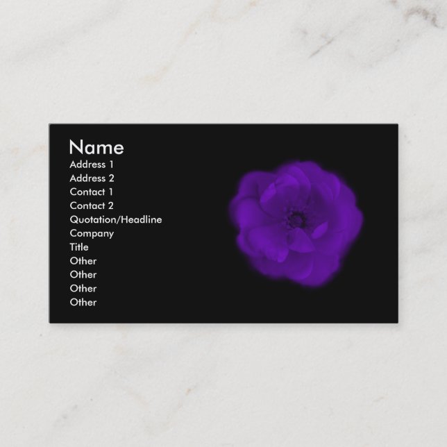 Carte De Visite Rose de pourpre. Fond noir (Devant)