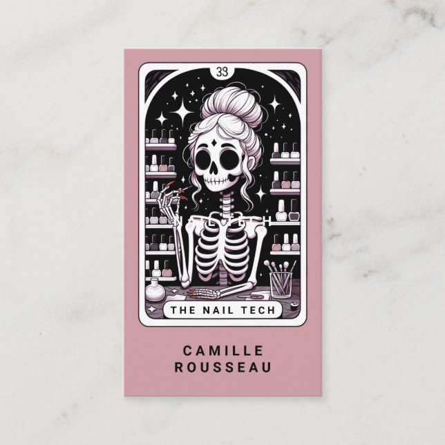 Carte De Visite Rose de technicien d'ongles de Tarot rose (Devant)
