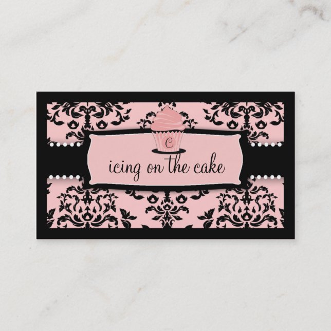 Carte De Visite Rose doux de glaçage de petit gâteau de la cerise (Devant)