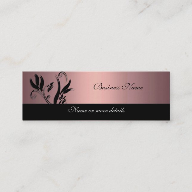 Carte de visite rose doux noir floral maigre (Devant)