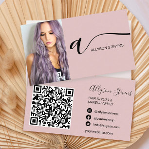 Carte De Visite Rose Dusty maquillage cheveux photo initiale code