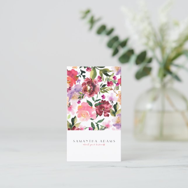 Carte de visite rose Elegant Aquarelle Fleurs (Debout devant)