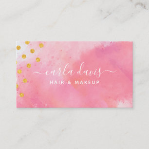 Carte De Visite Rose Élégant Aquarelle Or