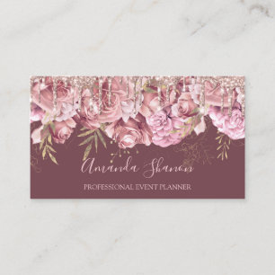 Carte De Visite Rose Elegant Flowers Logo Planificateur d'événemen