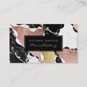 Carte De Visite Rose en marbre blanc noir bloc d'or Microblading
