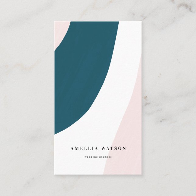 Carte De Visite Rose en pastel moderne, Teal et courses de brosse (Devant)