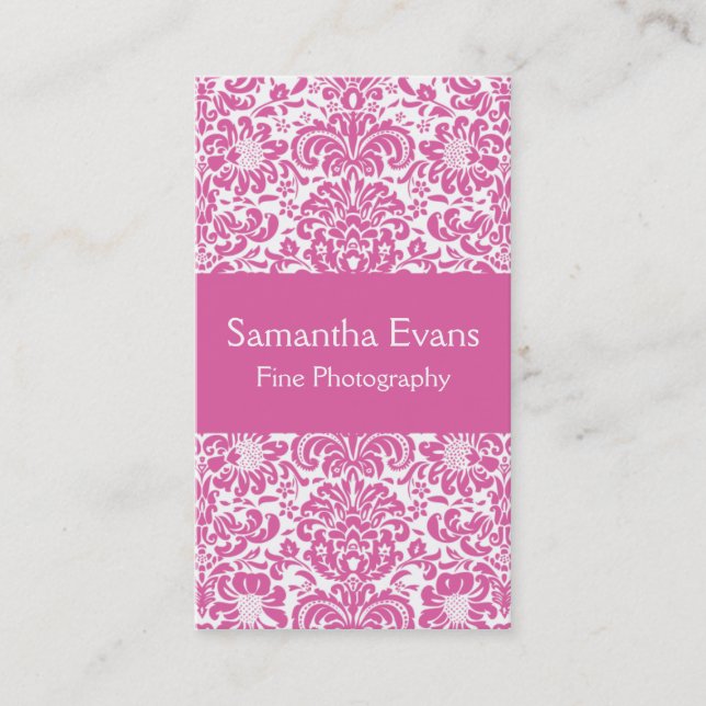 Carte de visite rose et blanc de damassé (Devant)