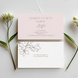 Carte De Visite Rose et blanc Fleur minimaliste chic