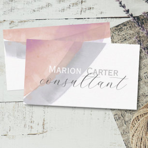 Carte De Visite rose et gris minimaliste aquarelle propre design