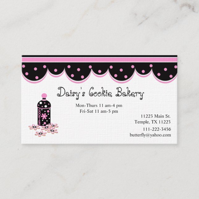 Carte de visite rose et noir de boîte à biscuits (Devant)