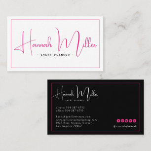Carte De Visite Rose et noir   Moderne Elegant Minimaliste