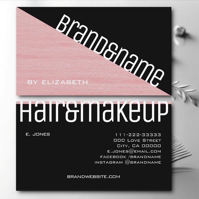 Carte De Visite Rose et noir Pastel rose Texture moderne Triangle (Créateur téléchargé)