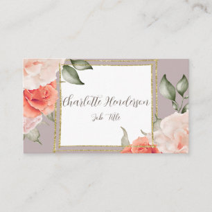 Carte de visite rose et or Aquarelle