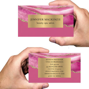 Carte De Visite Rose et Or Élégant Luxe Agate
