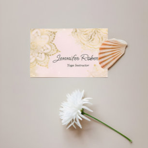 Carte De Visite Rose Féminin Doré Mandala Professeur de Yoga Flora