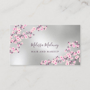 Carte De Visite Rose Fleur de Cerisier Professionnel Argent