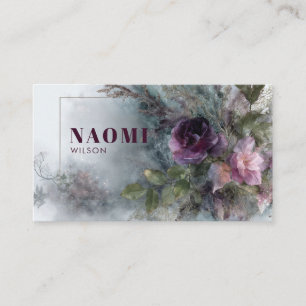 Carte De Visite Rose Fleur Pourpre Prune et Jardin Brumeux