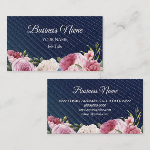 Carte De Visite Rose Floral Géométrique Marine Bleu Élégant
