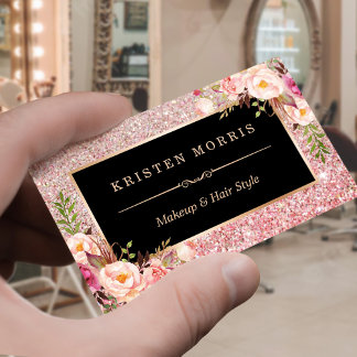 Carte De Visite Rose Floral Parties scintillant or maquillage Arti