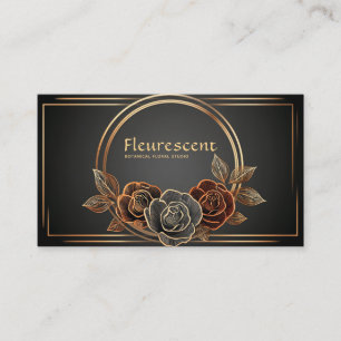 Carte De Visite Rose Florale en Ligne Art Luxe Noir et Or