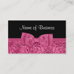 Carte De Visite Rose Florale Rose et Noir Chic avec un Nœud Fémini