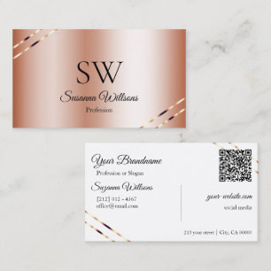Carte De Visite Rose Gold avec lignes scintillantes Monogramme QR