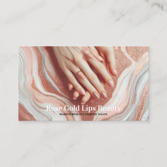 Carte De Visite Rose Gold Belle femme maquillage ongle (Devant)