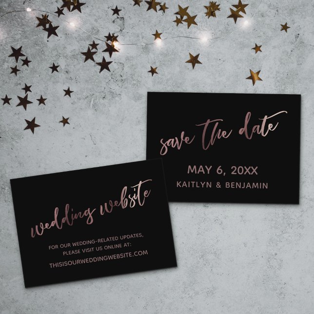 Carte De Visite Rose Gold Black Mariage Website Enregistrer la car (Créateur téléchargé)