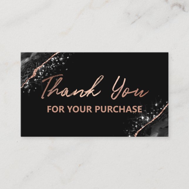 Carte De Visite Rose Gold Black Merci pour votre achat (Devant)