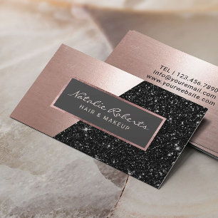 Carte De Visite Rose Gold Black Parties scintillant Moderne Salon 