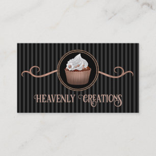 Carte De Visite Rose Gold Black Stipes Cupcake Boulangerie