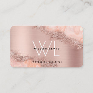 Carte De Visite Rose Gold Blush rose Agate Géode Parties scintilla