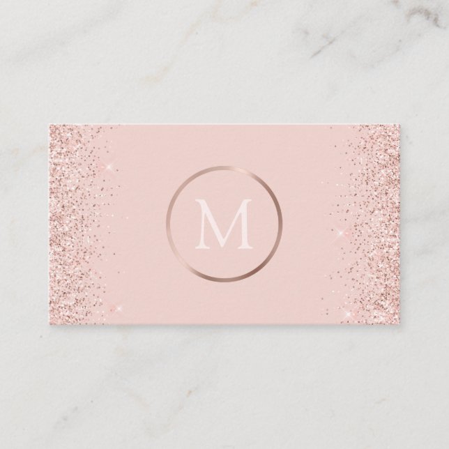 Carte De Visite Rose Gold Blush Rose Glitter Monogramme (Devant)