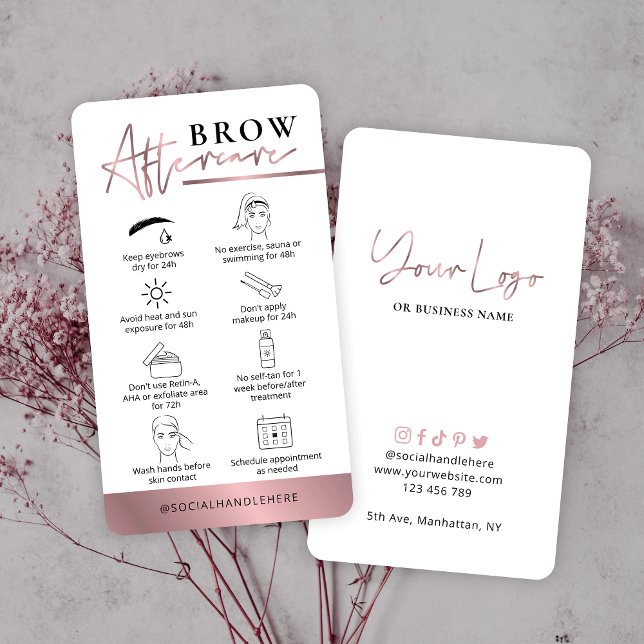 Carte De Visite Rose Gold Brows Aftercare Salon Instructions Lux (Créateur téléchargé)