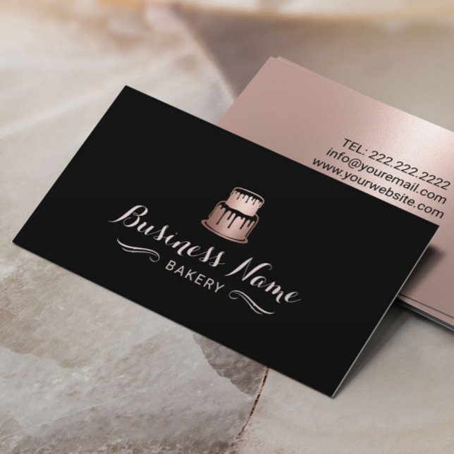 Carte De Visite Rose Gold Cake Logo Boulangerie Moderne Chef pâtis (Créateur téléchargé)