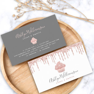 Carte De Visite Rose Gold Cupcake Parties scintillant Drives Baker