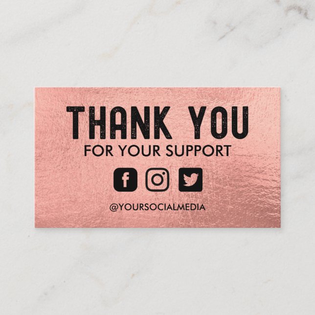Carte De Visite Rose Gold Custom Merci médias sociaux (Devant)