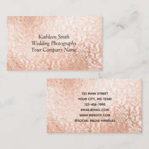 Carte De Visite Rose Gold Damassé Élégant Féminin 