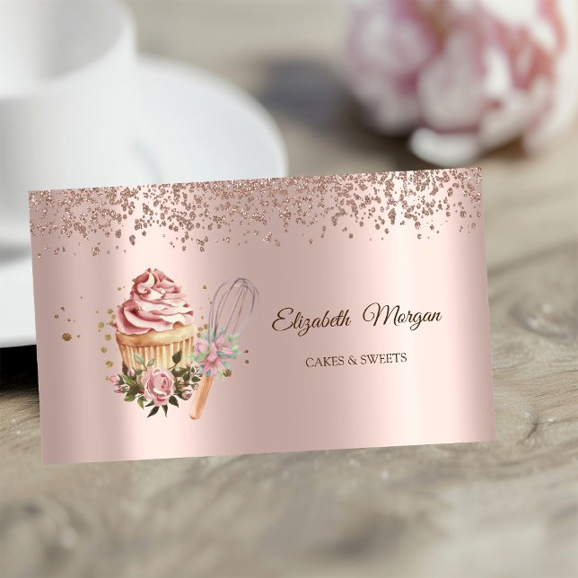 Carte De Visite  Rose Gold Diamonds Floral Cupcake Rolling Pin (Créateur téléchargé)