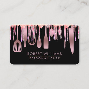 Carte De Visite Rose Gold Drift Chef Cuisine Outils Parties scinti