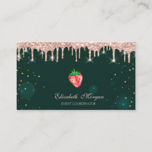 Carte De Visite Rose Gold Drips Chic Fraise Verte