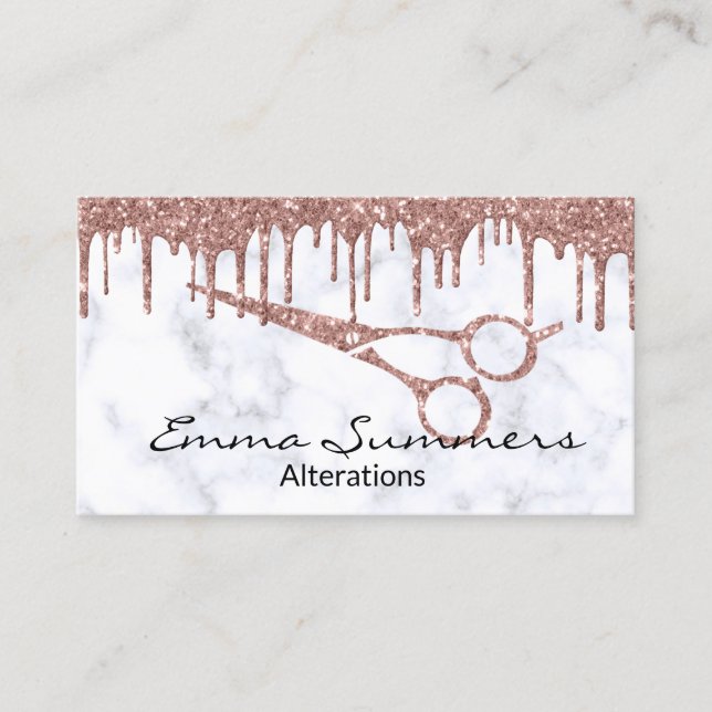 Carte De Visite Rose Gold Drips Ciseaux Altérations Couture (Devant)