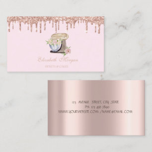 Carte De Visite Rose Gold Drives Boulangerie Mixer Fleurs